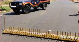 A road block mounted on a Kenyan road.